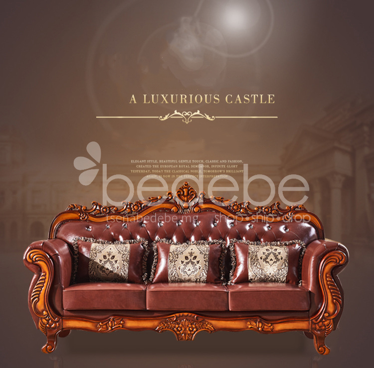 Daj 105 High End European Style Living, Castle Leather Sofa